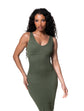 Deep V-Neck Seamless Midi Dress - HeyShape